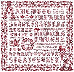 picture of the red cross stitch sampler Ref 040 A to Z Sampler