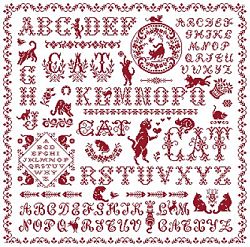 picture of the red cross stitch sampler Ref 049  Cat Sampler Mitsi