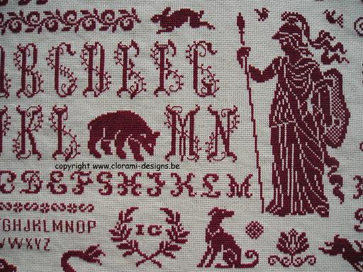 picture of the red cross-stitch sampler Ref 045 Domina Sampler