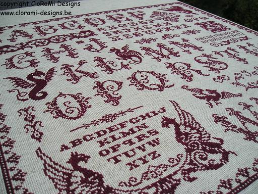 picture of the red cross-stitch sampler Ref 061 Dragon Sampler