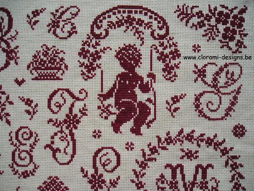 picture of the red cross-stitch sampler Ref 050 Floralia Sampler