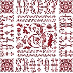 picture of the red cross stitch sampler  Ref 004  Monogramme
