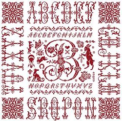 picture of the red cross stitch sampler Ref 004 Monogramme B
