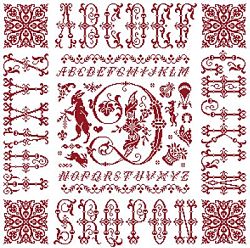 picture of the red cross stitch sampler Ref 004 Monogramme D