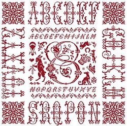 picture of the red cross stitch sampler Ref 004 Monogramme E
