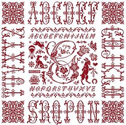 picture of the red cross stitch sampler Ref 004 Monogramme G