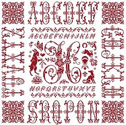 picture of the red cross stitch sampler Ref 004 Monogramme H