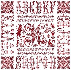 picture of the red cross stitch sampler Ref 004 Monogramme K