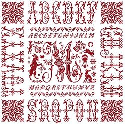 picture of the red cross stitch sampler Ref 004 Monogramme M