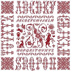 picture of the red cross stitch sampler Ref 004 Monogramme N