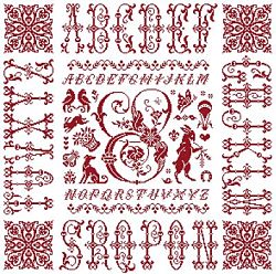 picture of the red cross stitch sampler Ref 004 Monogramme S