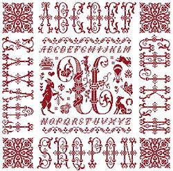 picture of the red cross stitch sampler Ref 004 Monogramme U