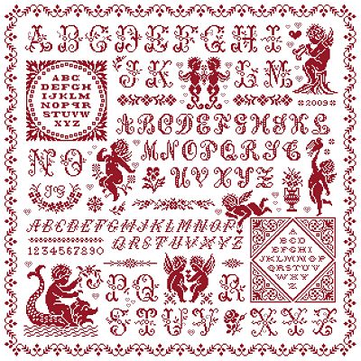 picture of the red cross stitch sampler Ref 062 Marquoir Angélique