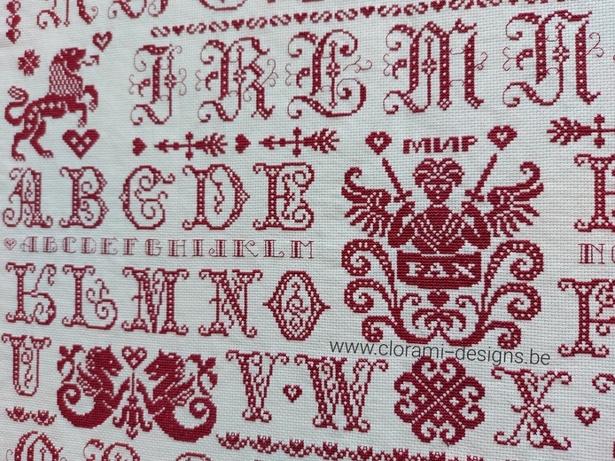 picture of the red cross-stitch sampler Ref 070 Peace Sampler