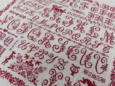 image du marquoir rouge au point de croix Ref 068 Petits Croix Romantiques